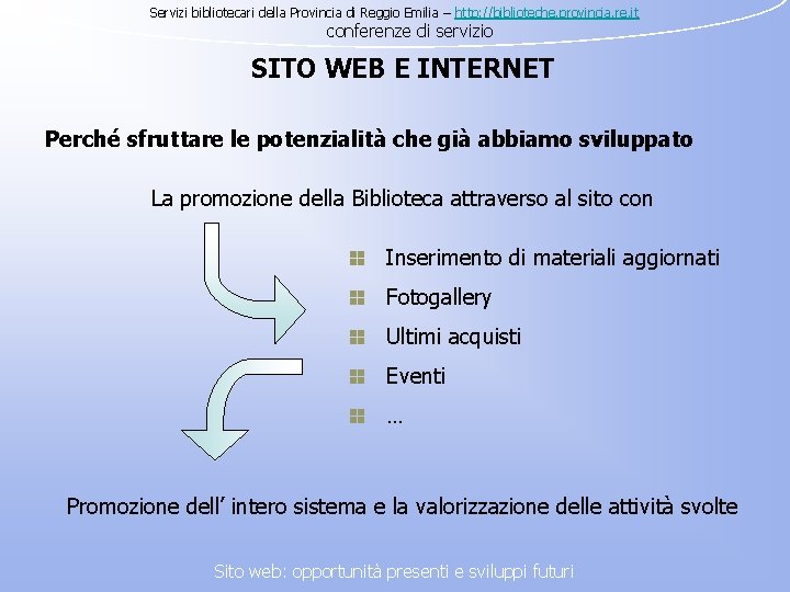 Servizi bibliotecari della Provincia di Reggio Emilia – http: //biblioteche. provincia. re. it conferenze