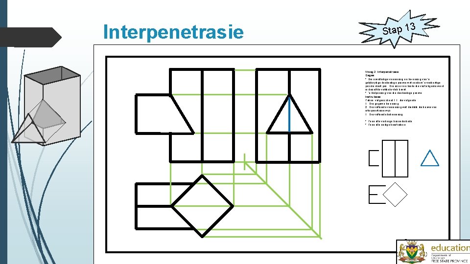 Interpenetrasie Stap 1 3 Vraag 2: Interpenetrasie Gegee: * Die onvolledige vooraansig en bo-aansig