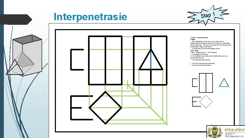 Interpenetrasie Stap 1 Vraag 2: Interpenetrasie Gegee: * Die onvolledige vooraansig en bo-aansig van
