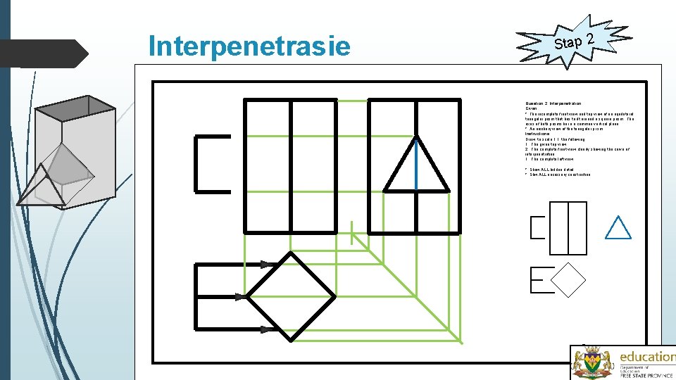 Interpenetrasie Stap 2 Question 2: Interpenetration Given: * The incomplete front view and top