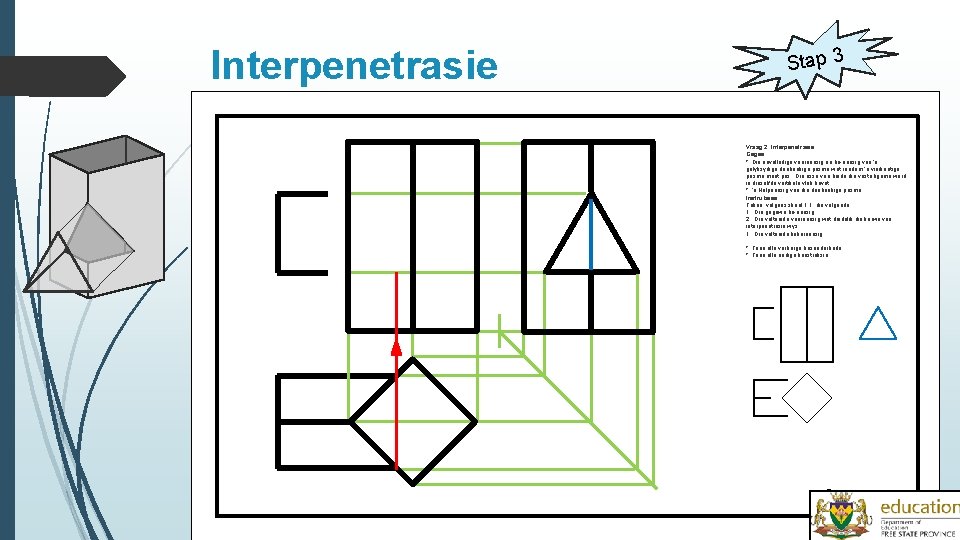 Interpenetrasie Stap 3 Vraag 2: Interpenetrasie Gegee: * Die onvolledige vooraansig en bo-aansig van