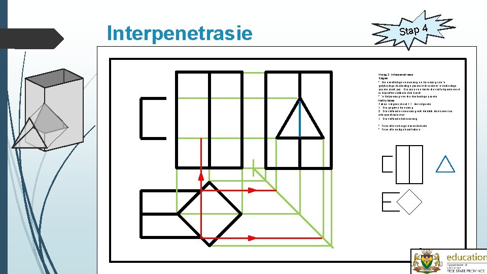 Interpenetrasie Stap 4 Vraag 2: Interpenetrasie Gegee: * Die onvolledige vooraansig en bo-aansig van