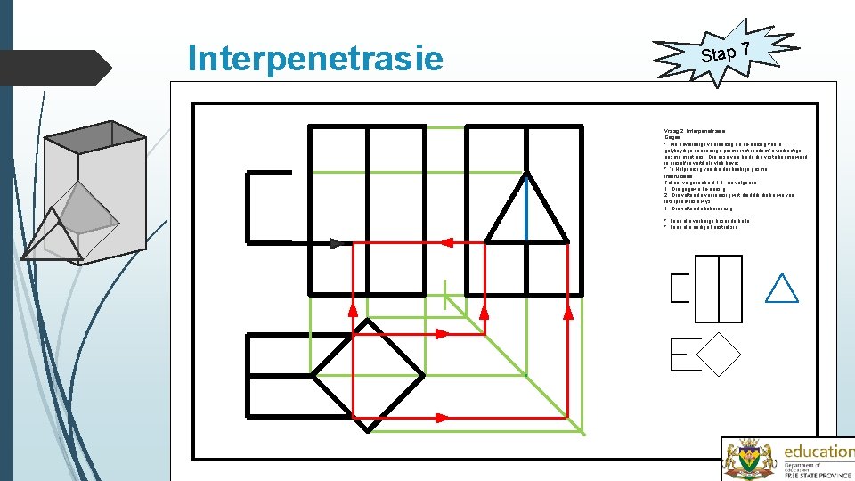 Interpenetrasie Stap 7 Vraag 2: Interpenetrasie Gegee: * Die onvolledige vooraansig en bo-aansig van