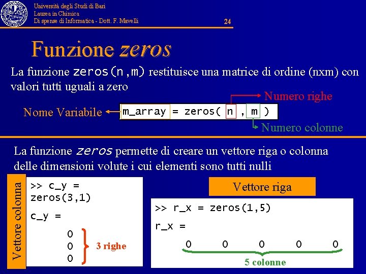 Università degli Studi di Bari Laurea in Chimica Di spense di Informatica - Dott.