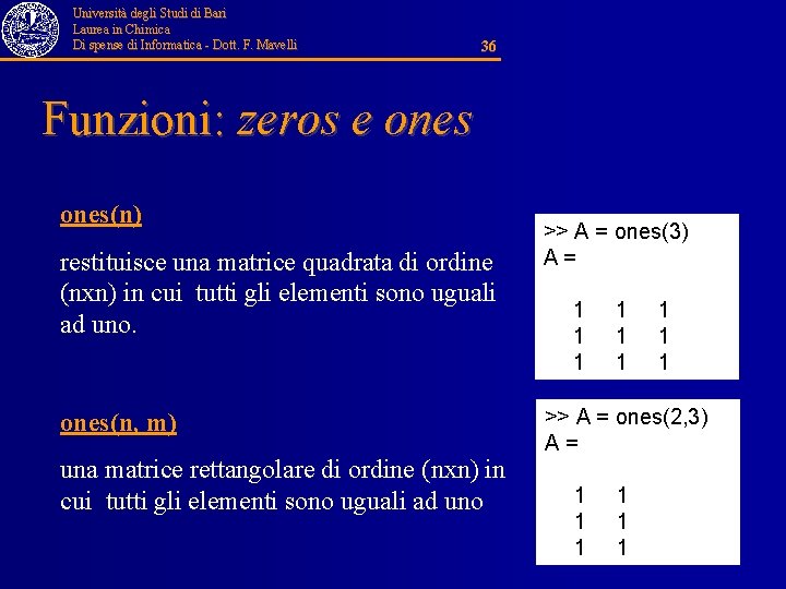 Università degli Studi di Bari Laurea in Chimica Di spense di Informatica - Dott.