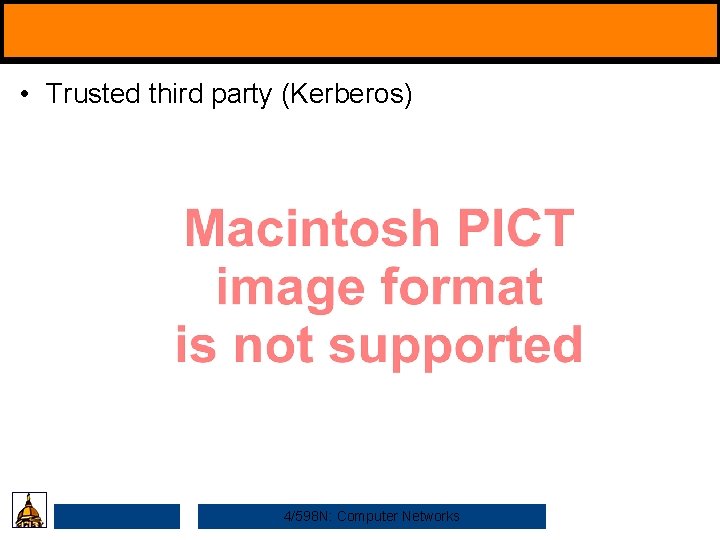  • Trusted third party (Kerberos) 4/598 N: Computer Networks 