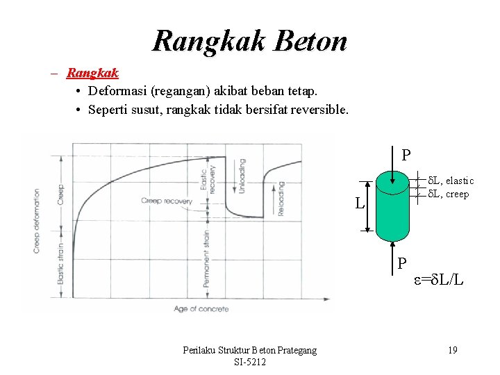 Rangkak Beton – Rangkak • Deformasi (regangan) akibat beban tetap. • Seperti susut, rangkak