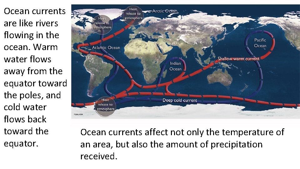 Ocean currents are like rivers flowing in the ocean. Warm water flows away from