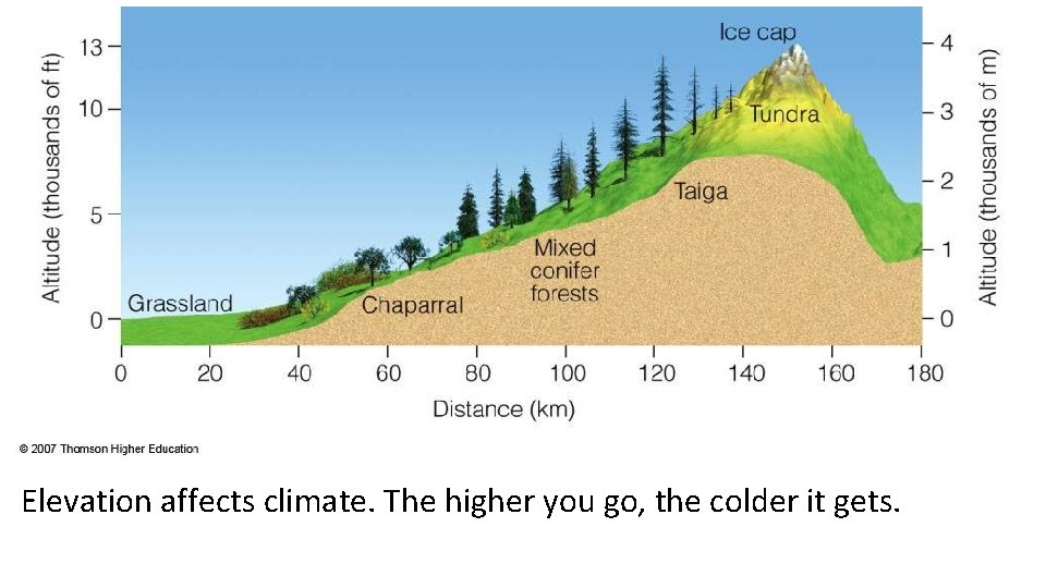 Elevation affects climate. The higher you go, the colder it gets. 