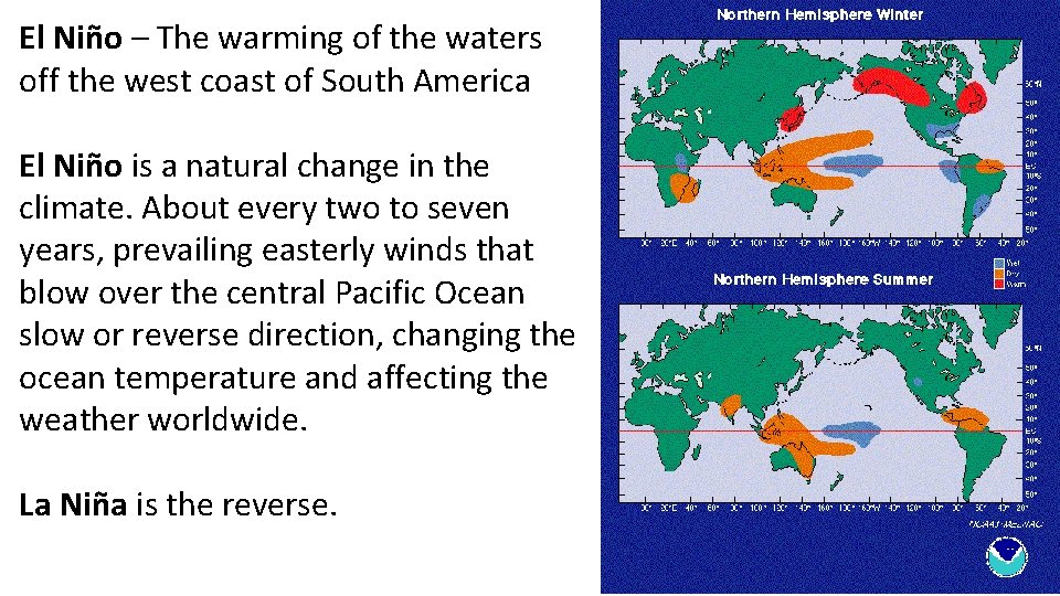 El Niño – The warming of the waters off the west coast of South