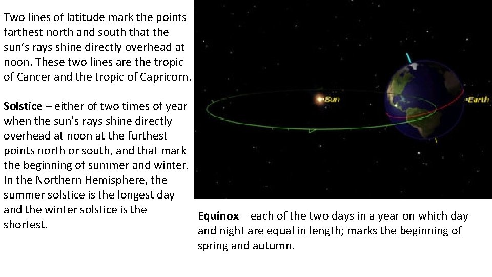 Two lines of latitude mark the points farthest north and south that the sun’s