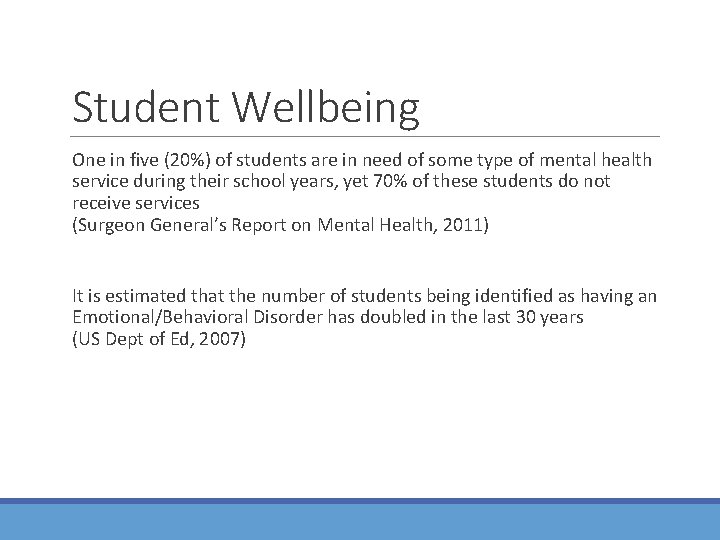 Student Wellbeing One in five (20%) of students are in need of some type Student Wellbeing One in five (20%) of students are in need of some type