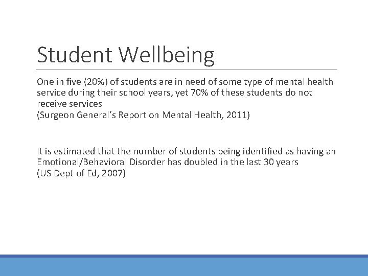 Student Wellbeing One in five (20%) of students are in need of some type