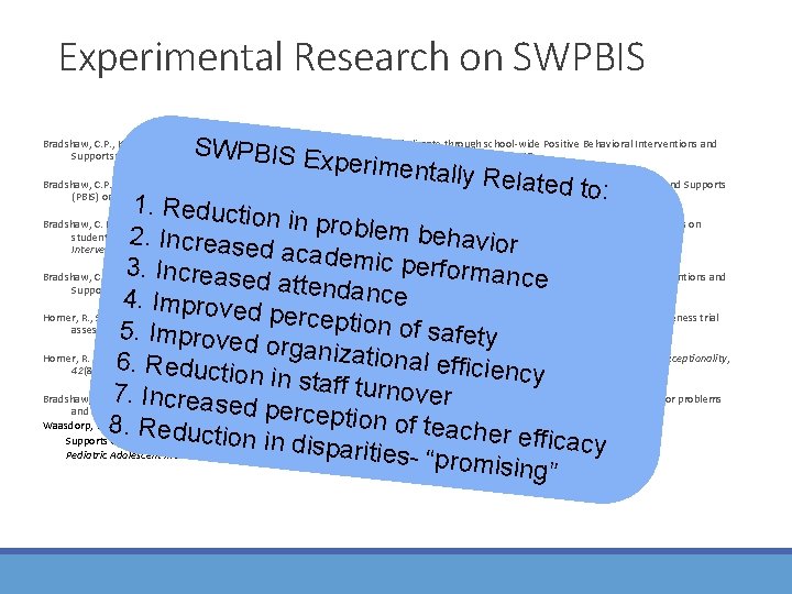 Experimental Research on SWPBIS E Bradshaw, C. P. , Koth, C. W. , Thornton, Experimental Research on SWPBIS E Bradshaw, C. P. , Koth, C. W. , Thornton,