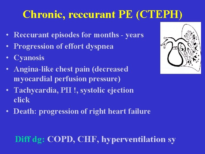 Chronic, reccurant PE (CTEPH) • • Reccurant episodes for months - years Progression of