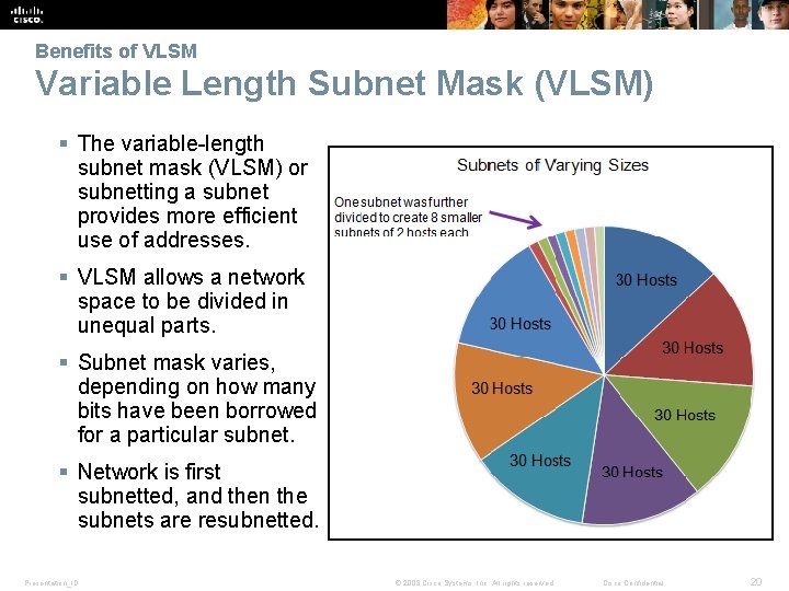 Benefits of VLSM Variable Length Subnet Mask (VLSM) § The variable-length subnet mask (VLSM)