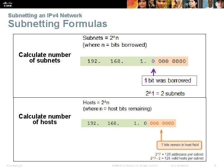 Subnetting an IPv 4 Network Subnetting Formulas Calculate number of subnets Calculate number of