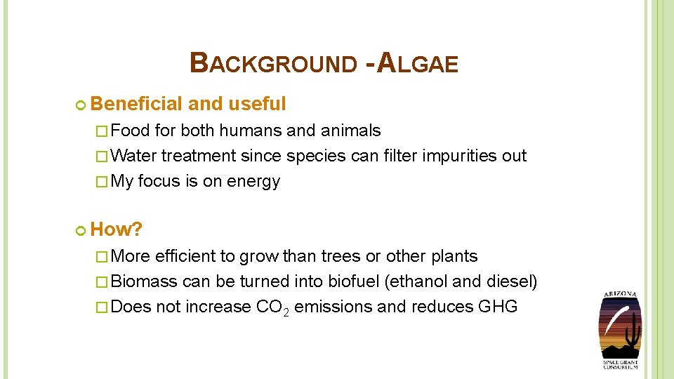 BACKGROUND - ALGAE Beneficial and useful � Food for both humans and animals �
