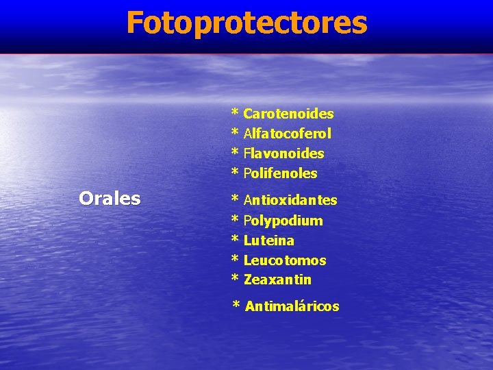Fotoprotectores * Carotenoides * Alfatocoferol * Flavonoides * Polifenoles Orales * Antioxidantes * Polypodium