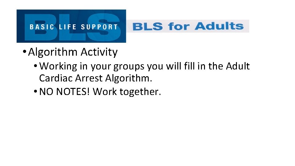  • Algorithm Activity • Working in your groups you will fill in the