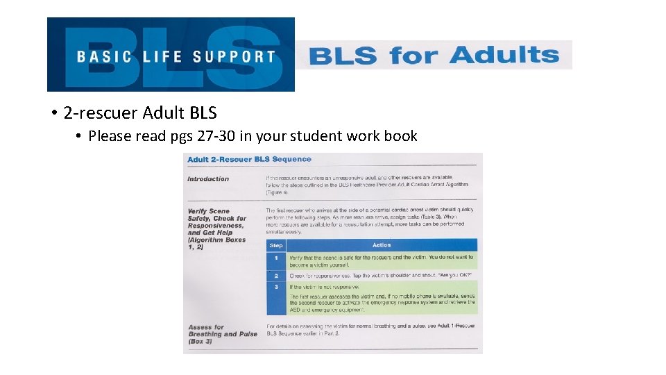  • 2 -rescuer Adult BLS • Please read pgs 27 -30 in your