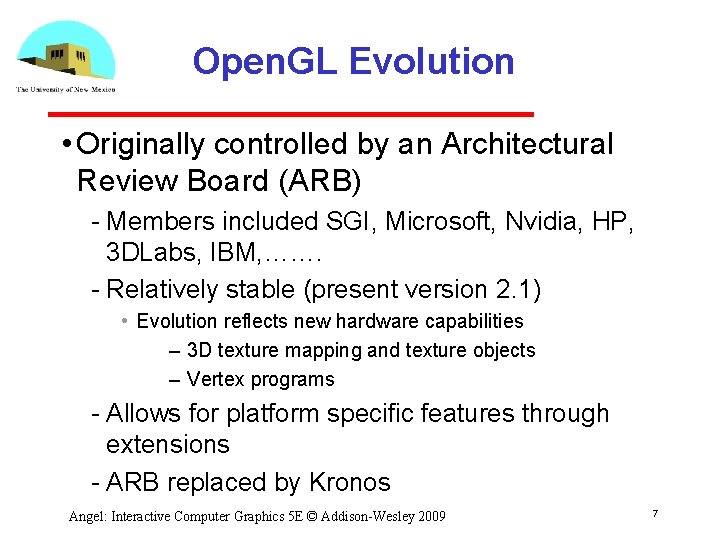 Open. GL Evolution • Originally controlled by an Architectural Review Board (ARB) Members included