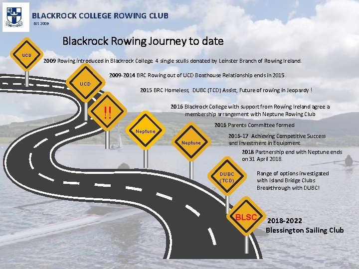 BLACKROCK COLLEGE ROWING CLUB Est 2009 Blackrock Rowing Journey to date UCD 2009 Rowing