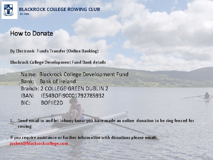 BLACKROCK COLLEGE ROWING CLUB Est 2009 How to Donate By Electronic Funds Transfer (Online