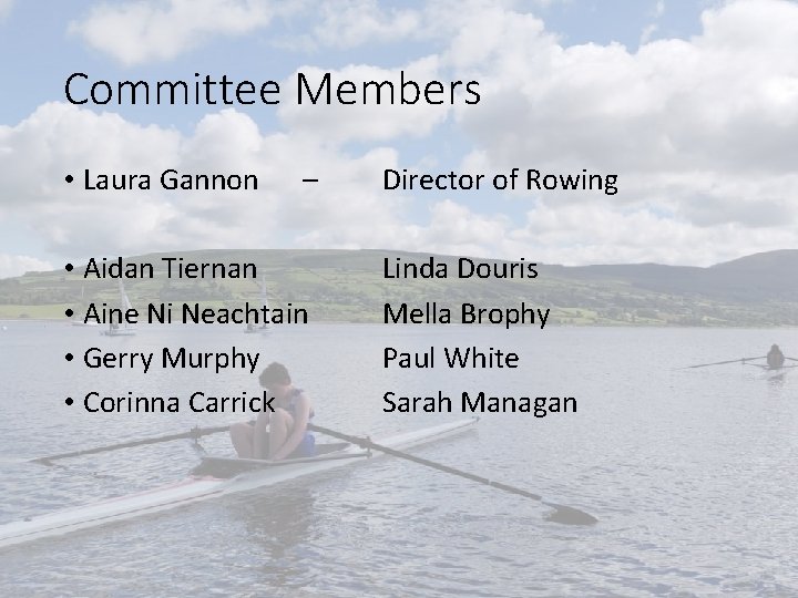 Committee Members • Laura Gannon – • Aidan Tiernan • Aine Ni Neachtain •