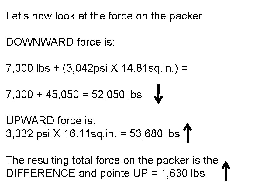 Let’s now look at the force on the packer DOWNWARD force is: 7, 000
