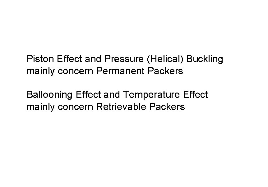 Piston Effect and Pressure (Helical) Buckling mainly concern Permanent Packers Ballooning Effect and Temperature