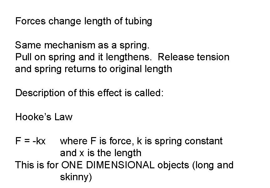 Forces change length of tubing Same mechanism as a spring. Pull on spring and