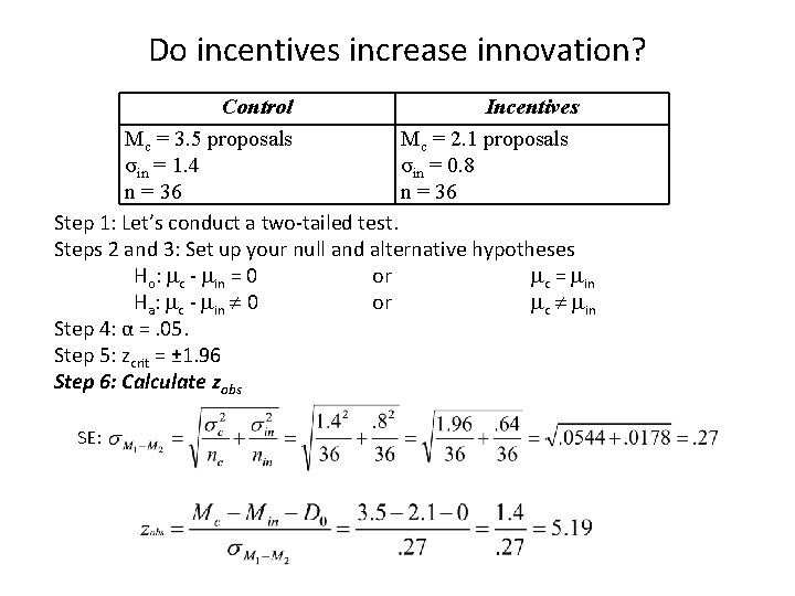 Do incentives increase innovation? Control Incentives Mc = 3. 5 proposals Mc = 2.