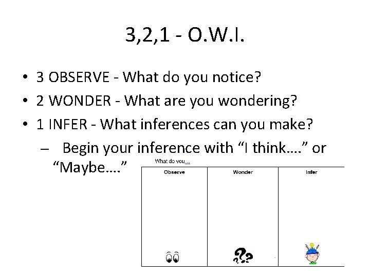 3, 2, 1 - O. W. I. • 3 OBSERVE - What do you