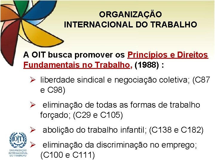ORGANIZAÇÃO INTERNACIONAL DO TRABALHO A OIT busca promover os Princípios e Direitos Fundamentais no