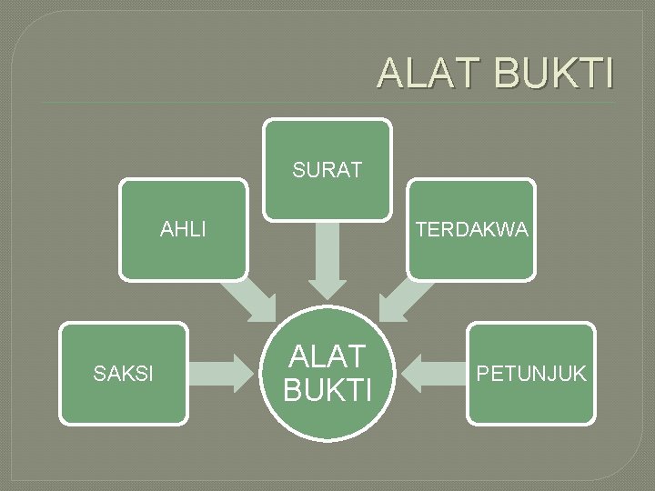 ALAT BUKTI SURAT AHLI SAKSI TERDAKWA ALAT BUKTI PETUNJUK 