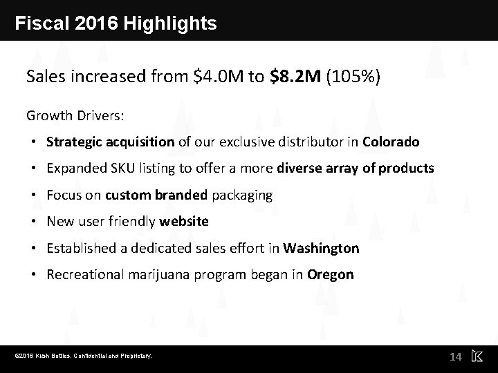 Fiscal 2016 Highlights Sales increased from $4. 0 M to $8. 2 M (105%)