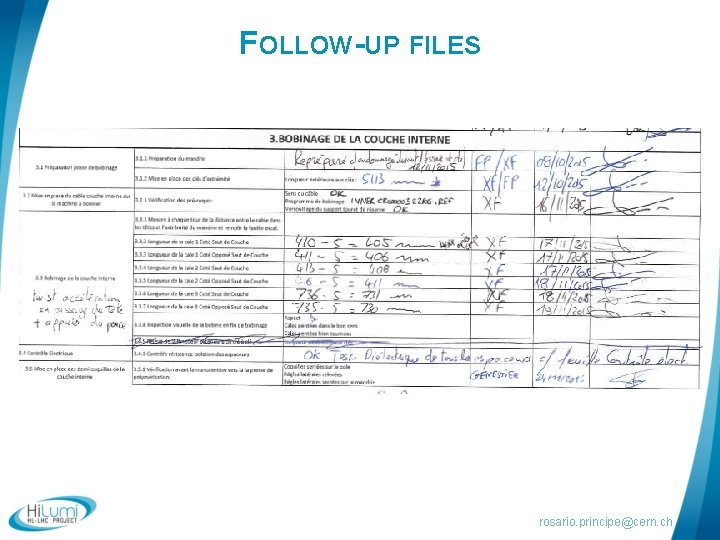 FOLLOW-UP FILES rosario. principe@cern. ch 