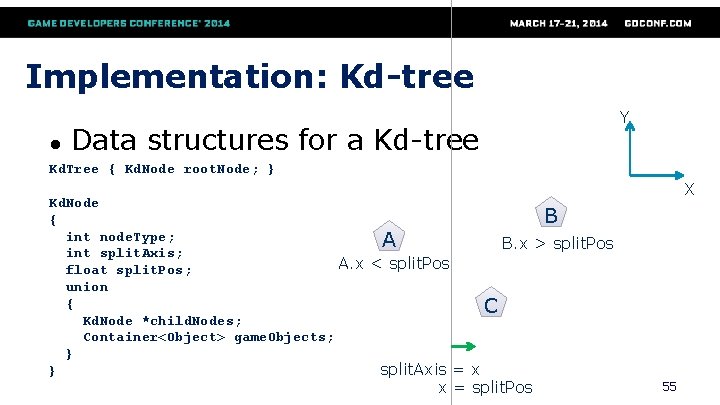 Implementation: Kd-tree ● Data structures for a Kd-tree Y Kd. Tree { Kd. Node
