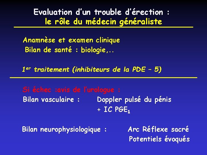 Evaluation d’un trouble d’érection : le rôle du médecin généraliste Anamnèse et examen clinique