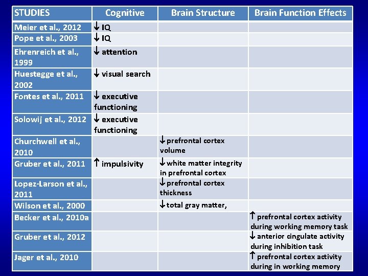 STUDIES Meier et al. , 2012 Pope et al. , 2003 Ehrenreich et al.