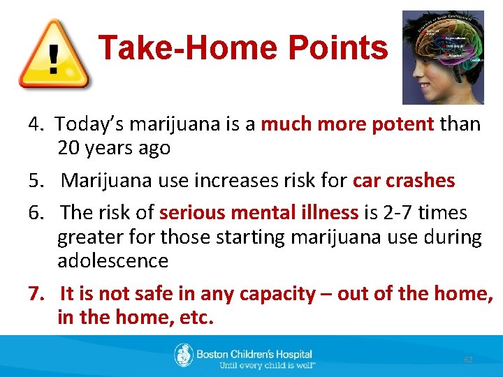 Take-Home Points 4. Today’s marijuana is a much more potent than 20 years ago