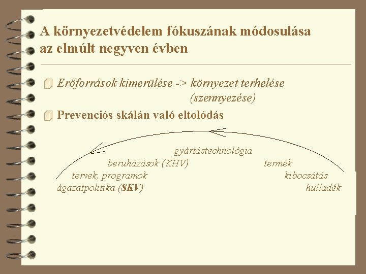 A környezetvédelem fókuszának módosulása az elmúlt negyven évben 4 Erőforrások kimerülése -> környezet terhelése