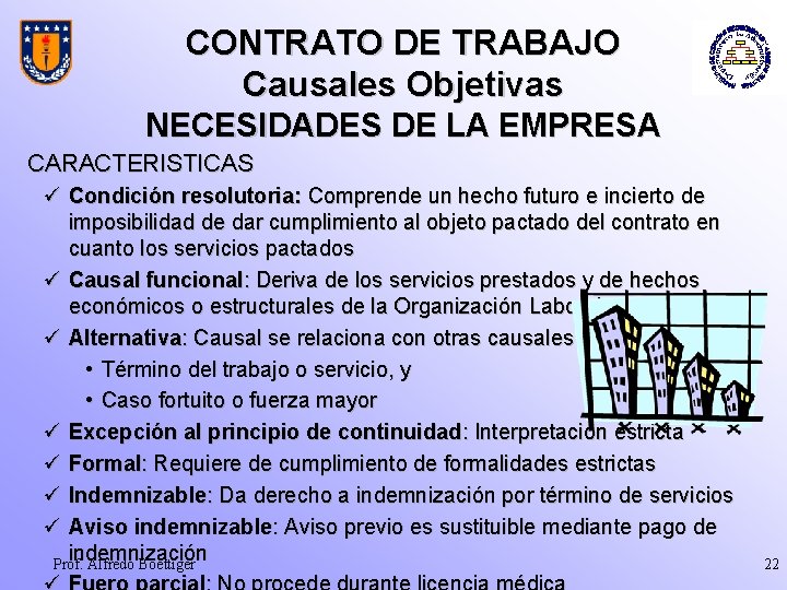 CONTRATO DE TRABAJO Causales Objetivas NECESIDADES DE LA EMPRESA CARACTERISTICAS ü Condición resolutoria: Comprende