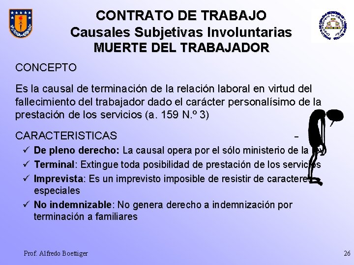 CONTRATO DE TRABAJO Causales Subjetivas Involuntarias MUERTE DEL TRABAJADOR CONCEPTO Es la causal de