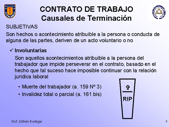 CONTRATO DE TRABAJO Causales de Terminación SUBJETIVAS Son hechos o acontecimiento atribuible a la