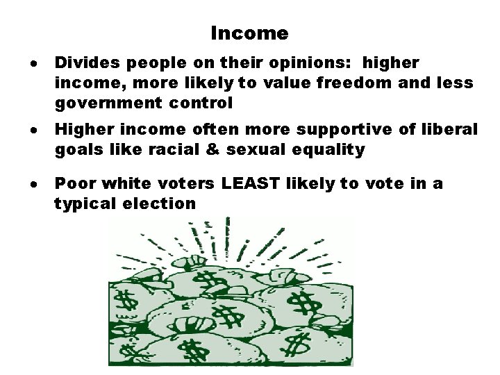 Income · Divides people on their opinions: higher income, more likely to value freedom