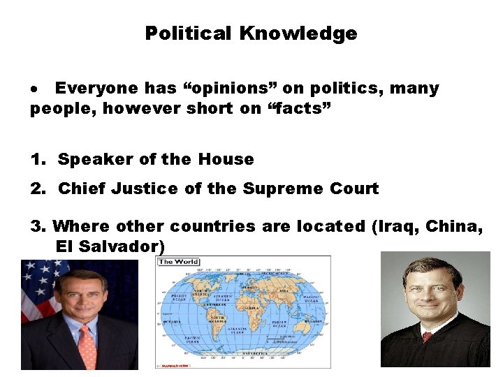 Political Knowledge · Everyone has “opinions” on politics, many people, however short on “facts”