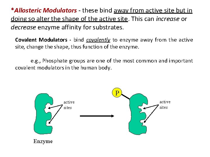 *Allosteric Modulators - these bind away from active site but in doing so alter