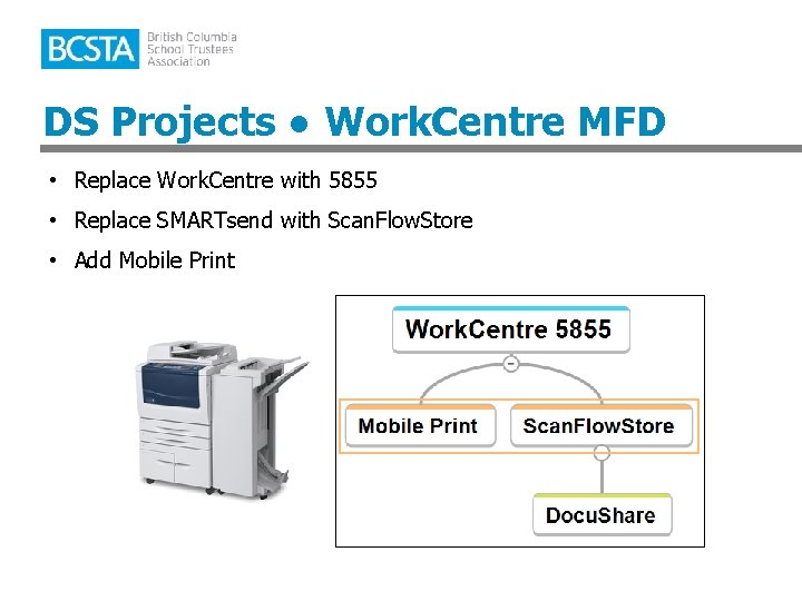 DS Projects ● Work. Centre MFD • Replace Work. Centre with 5855 • Replace